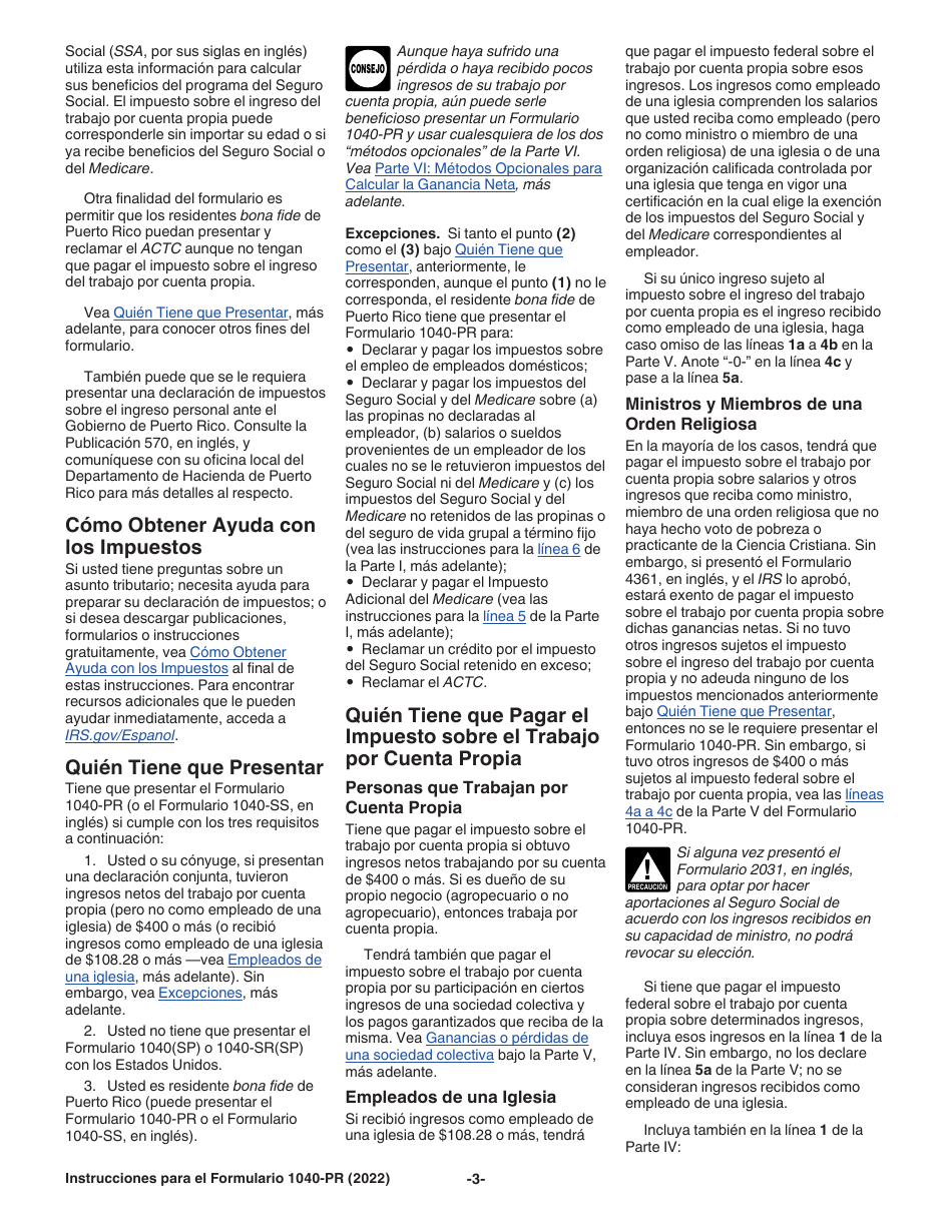 Instrucciones para IRS Formulario 1040-PR Declaracion De Impuestos Federal Sobre El Trabajo Por Cuenta Propia (Incluyendo El Credito Tributario Adicional Por Hijos Para Residentes Bona Fide De Puerto Rico) (Puerto Rican Spanish), Page 3