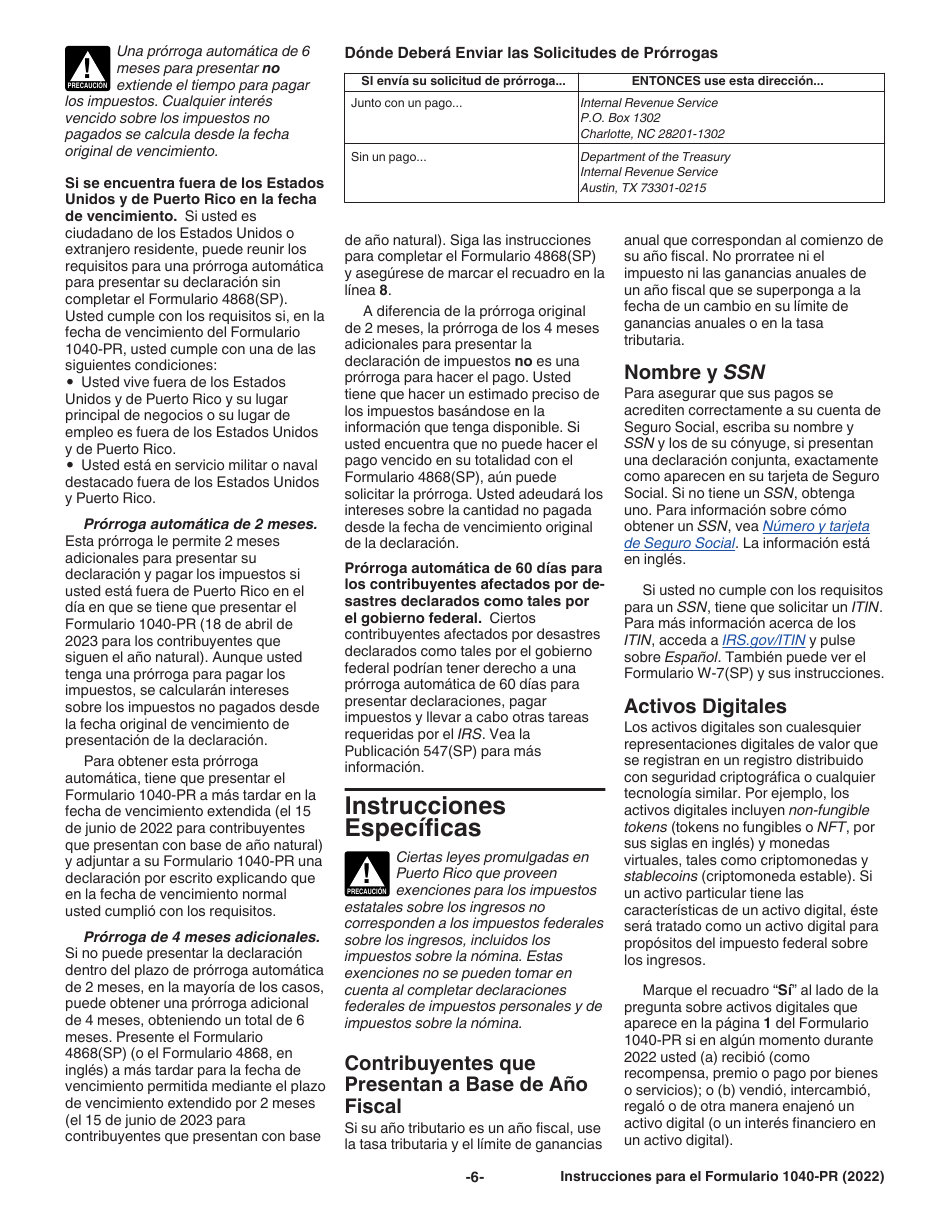 Instrucciones para IRS Formulario 1040-PR Declaracion De Impuestos Federal Sobre El Trabajo Por Cuenta Propia (Incluyendo El Credito Tributario Adicional Por Hijos Para Residentes Bona Fide De Puerto Rico) (Puerto Rican Spanish), Page 6