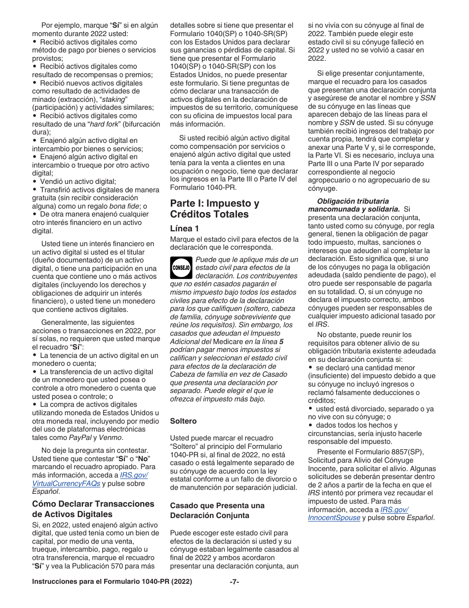 Instrucciones para IRS Formulario 1040-PR Declaracion De Impuestos Federal Sobre El Trabajo Por Cuenta Propia (Incluyendo El Credito Tributario Adicional Por Hijos Para Residentes Bona Fide De Puerto Rico) (Puerto Rican Spanish), Page 7