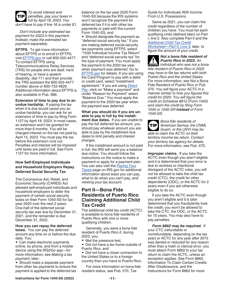 Instructions for IRS Form 1040-SS U.S. Self-employment Tax Return (Including the Additional Child Tax Credit for Bona Fide Residents of Puerto Rico), Page 11