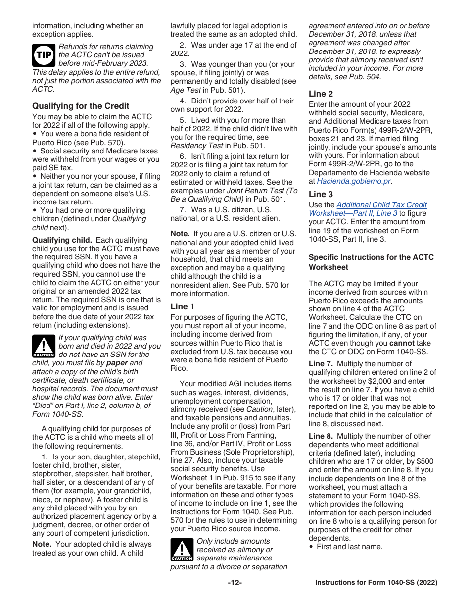 Instructions for IRS Form 1040-SS U.S. Self-employment Tax Return (Including the Additional Child Tax Credit for Bona Fide Residents of Puerto Rico), Page 12