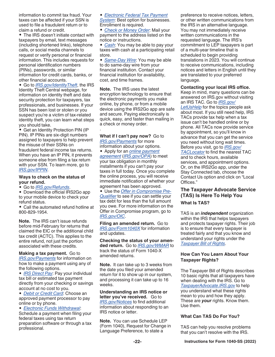 Instructions for IRS Form 1040-SS U.S. Self-employment Tax Return (Including the Additional Child Tax Credit for Bona Fide Residents of Puerto Rico), Page 22