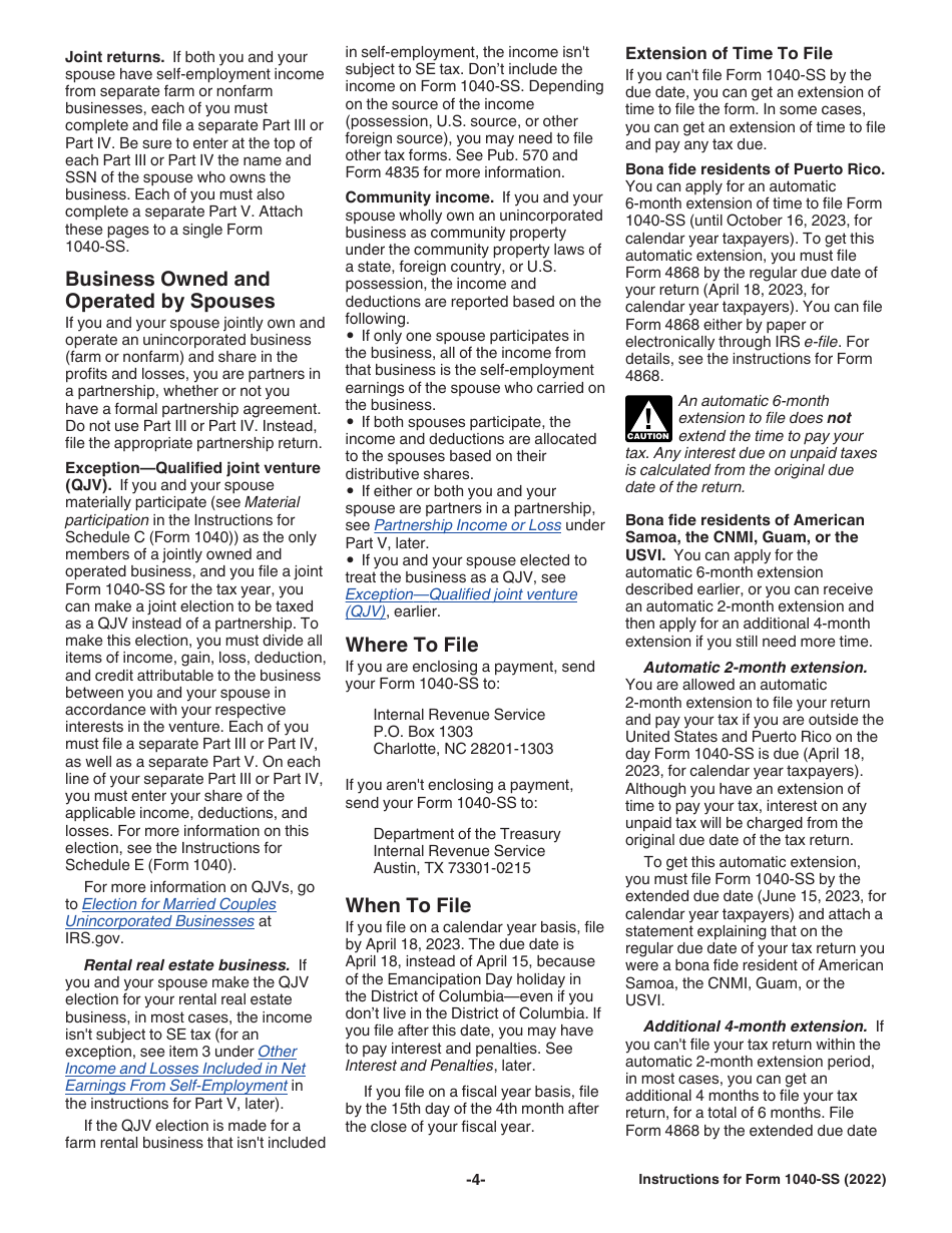 Instructions for IRS Form 1040-SS U.S. Self-employment Tax Return (Including the Additional Child Tax Credit for Bona Fide Residents of Puerto Rico), Page 4