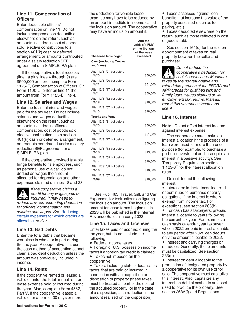 Instructions for IRS Form 1120-C U.S. Income Tax Return for Cooperative Associations, Page 11