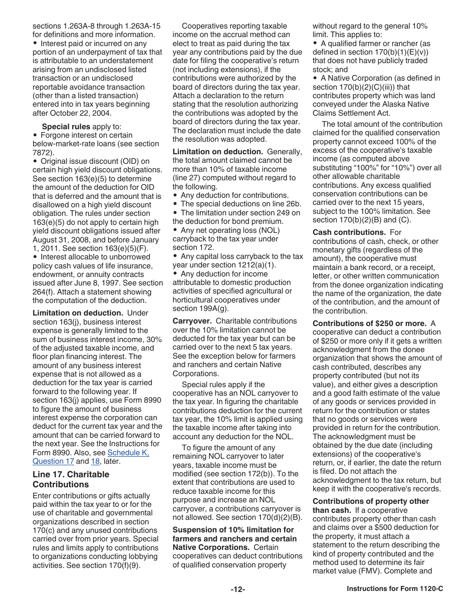 Instructions for IRS Form 1120-C U.S. Income Tax Return for Cooperative Associations, Page 12