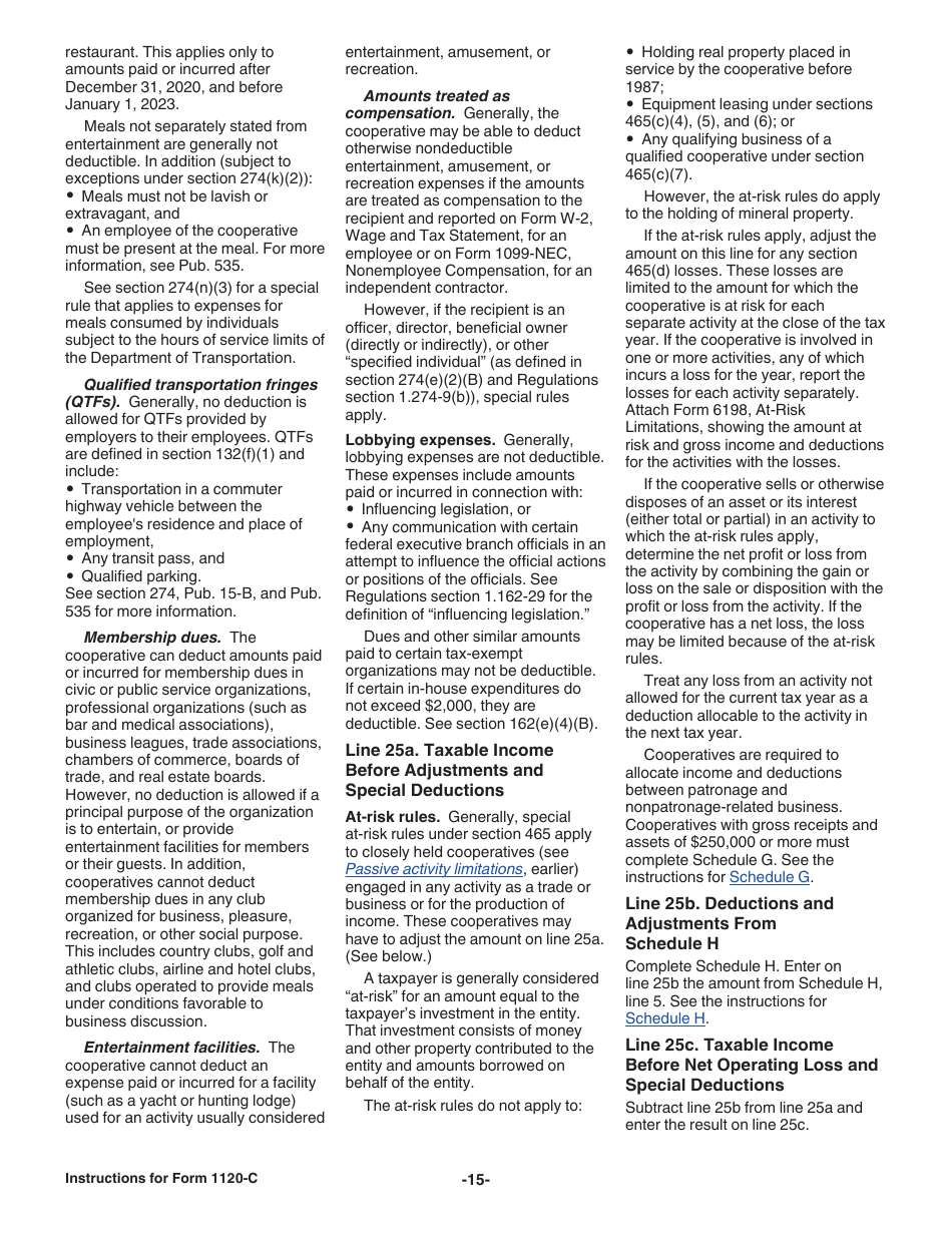 Instructions for IRS Form 1120-C U.S. Income Tax Return for Cooperative Associations, Page 15