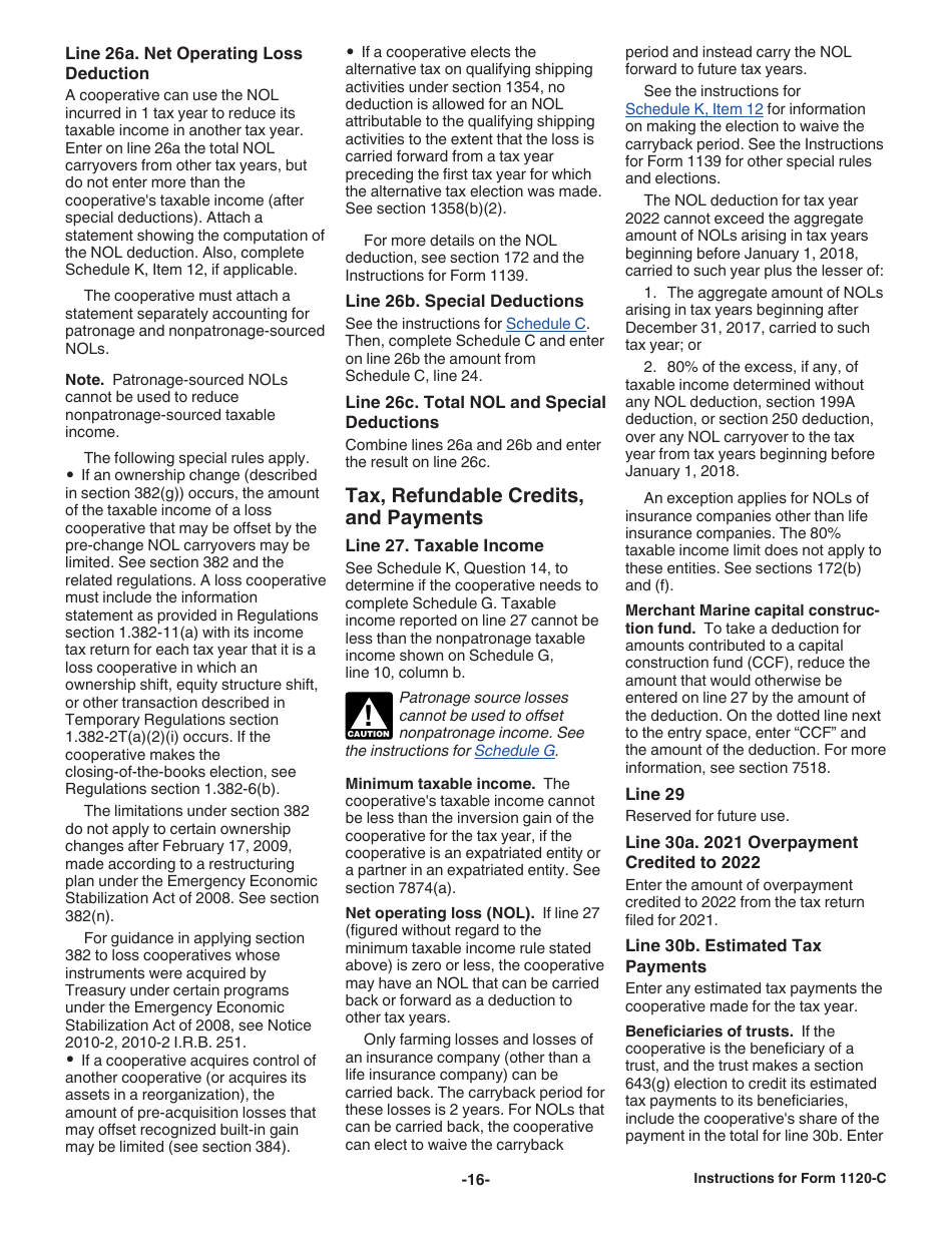 Instructions for IRS Form 1120-C U.S. Income Tax Return for Cooperative Associations, Page 16