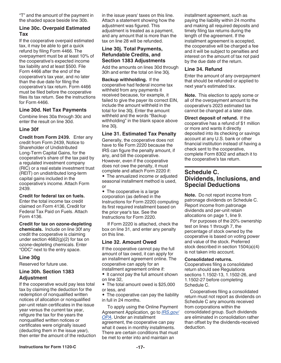Instructions for IRS Form 1120-C U.S. Income Tax Return for Cooperative Associations, Page 17