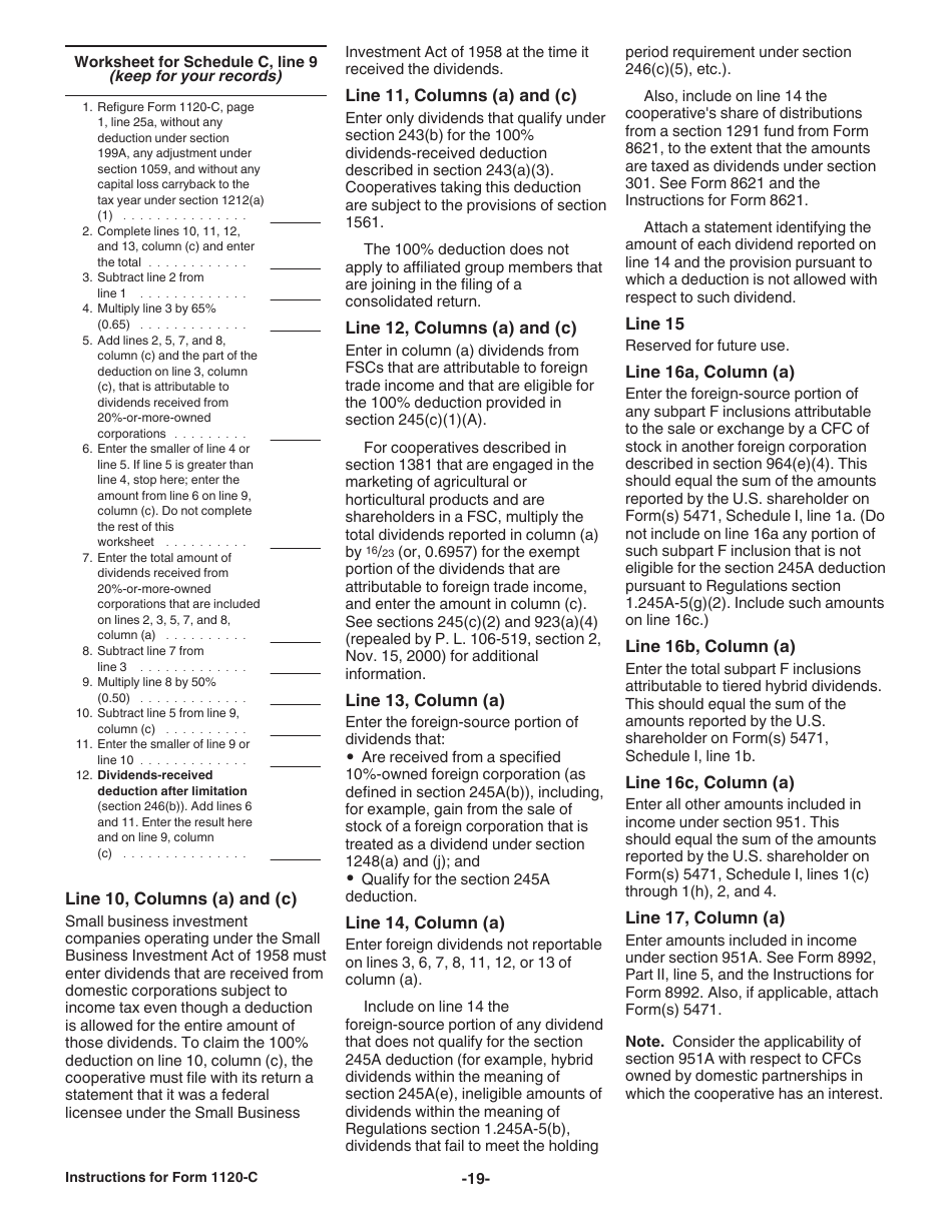 Instructions for IRS Form 1120-C U.S. Income Tax Return for Cooperative Associations, Page 19