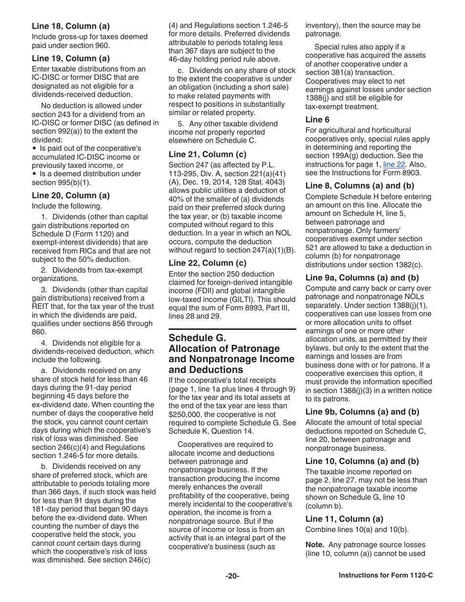 Instructions for IRS Form 1120-C U.S. Income Tax Return for Cooperative Associations, Page 20