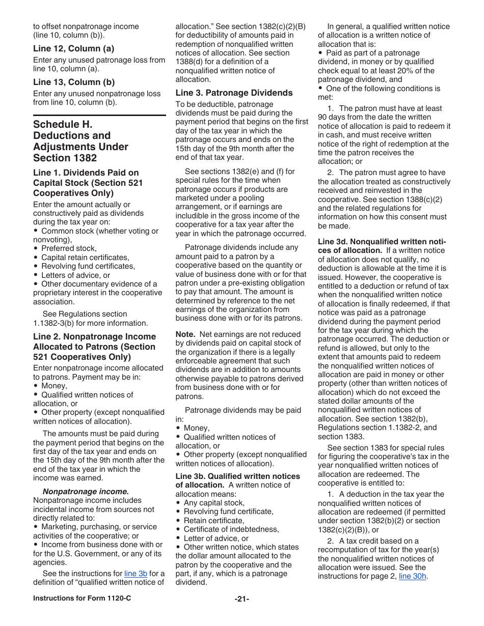 Instructions for IRS Form 1120-C U.S. Income Tax Return for Cooperative Associations, Page 21