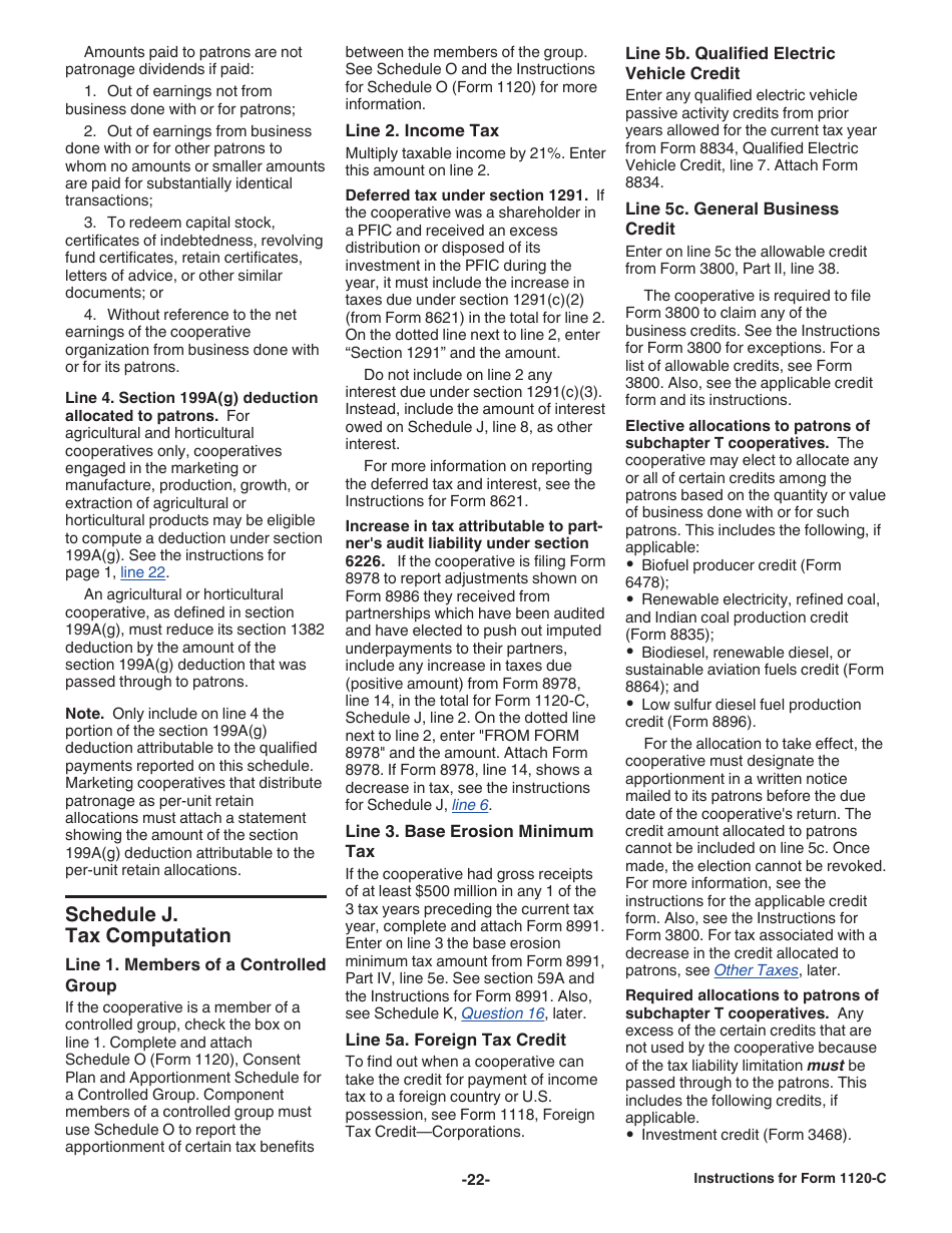 Instructions for IRS Form 1120-C U.S. Income Tax Return for Cooperative Associations, Page 22