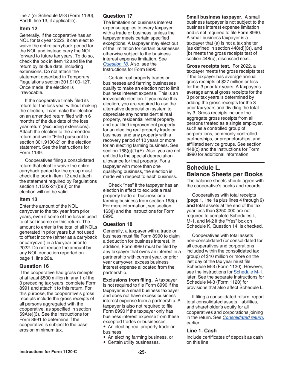 Instructions for IRS Form 1120-C U.S. Income Tax Return for Cooperative Associations, Page 25