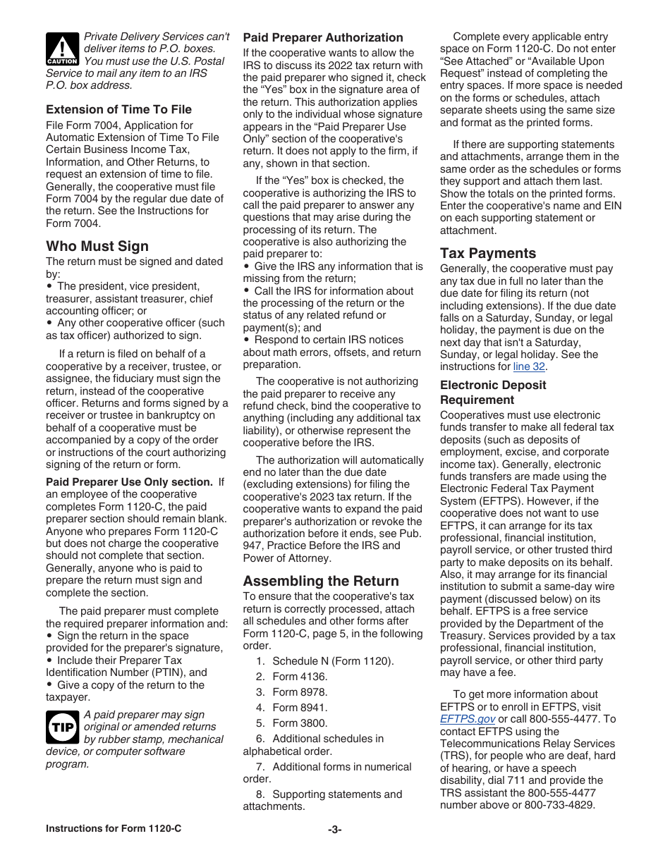 Instructions for IRS Form 1120-C U.S. Income Tax Return for Cooperative Associations, Page 3