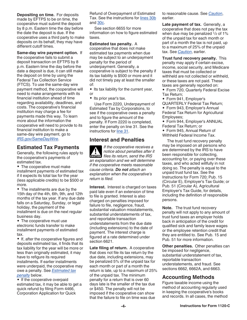 Instructions for IRS Form 1120-C U.S. Income Tax Return for Cooperative Associations, Page 4