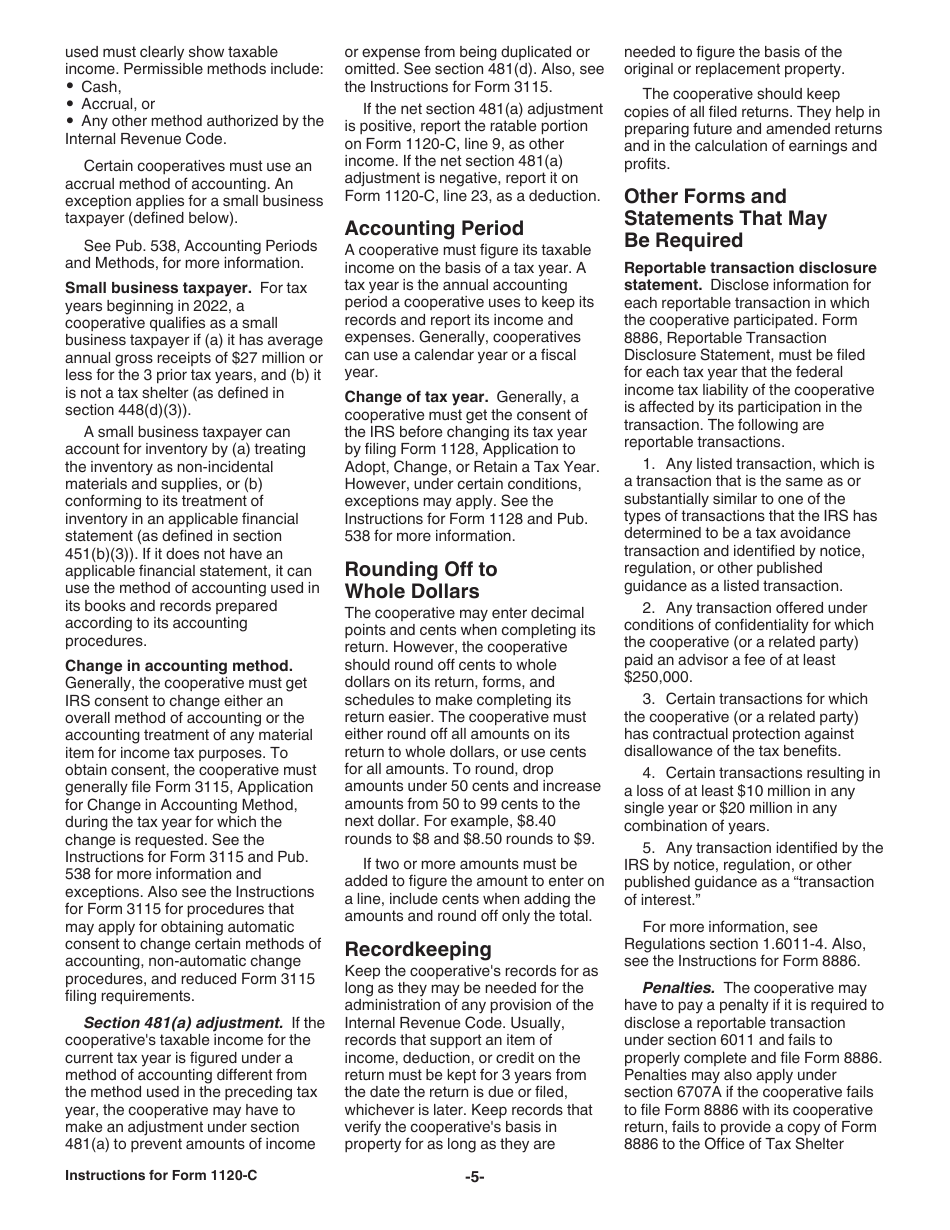 Instructions for IRS Form 1120-C U.S. Income Tax Return for Cooperative Associations, Page 5