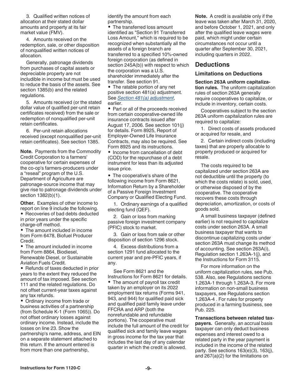Instructions for IRS Form 1120-C U.S. Income Tax Return for Cooperative Associations, Page 9
