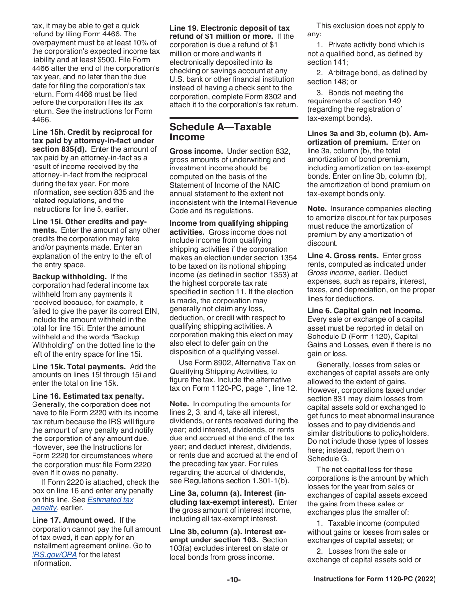 Instructions for IRS Form 1120-PC U.S. Property and Casualty Insurance Company Income Tax Return, Page 10
