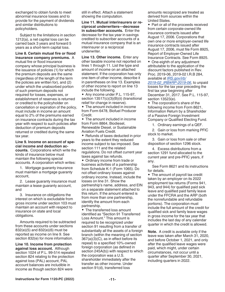 Instructions for IRS Form 1120-PC U.S. Property and Casualty Insurance Company Income Tax Return, Page 11