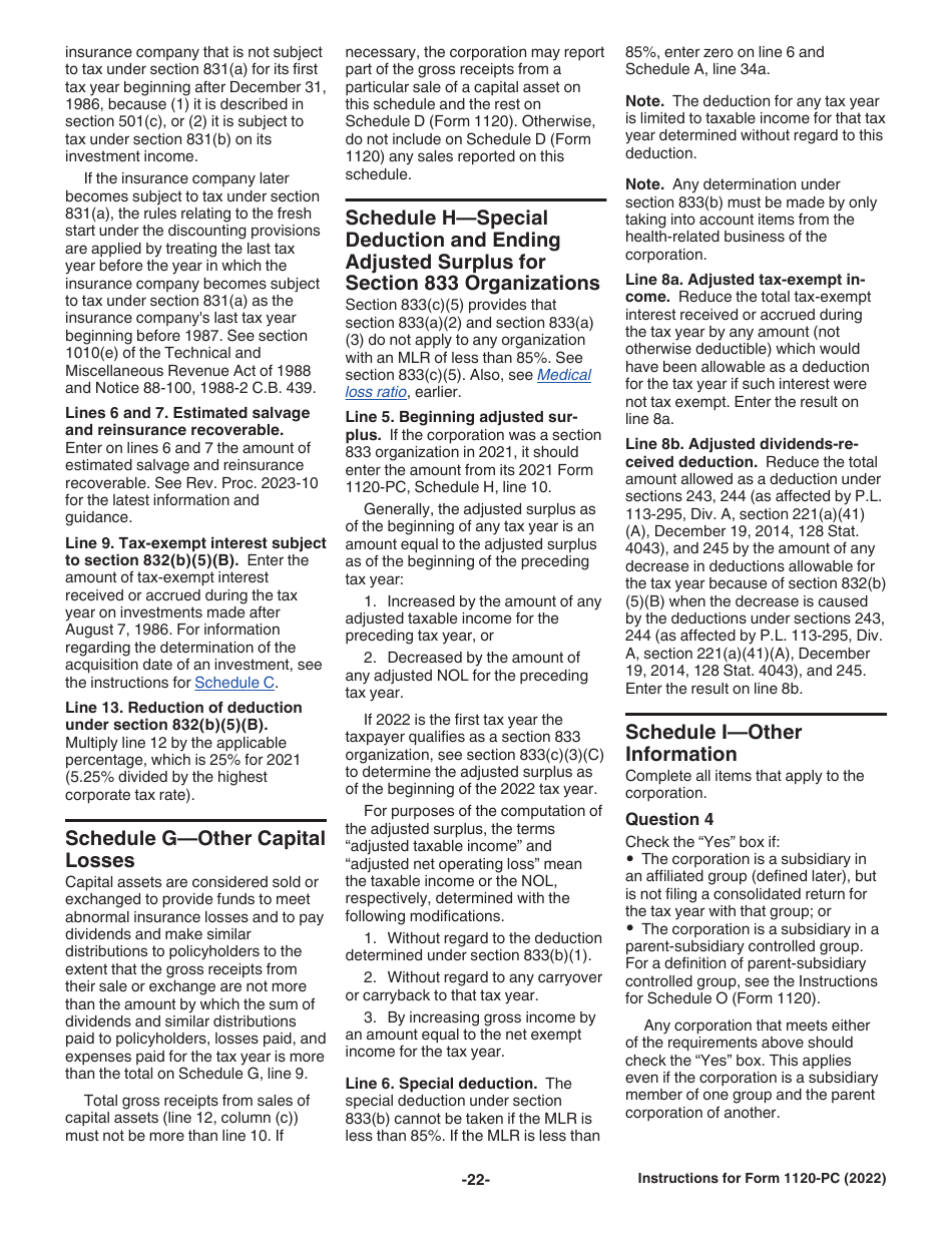 Instructions for IRS Form 1120-PC U.S. Property and Casualty Insurance Company Income Tax Return, Page 22