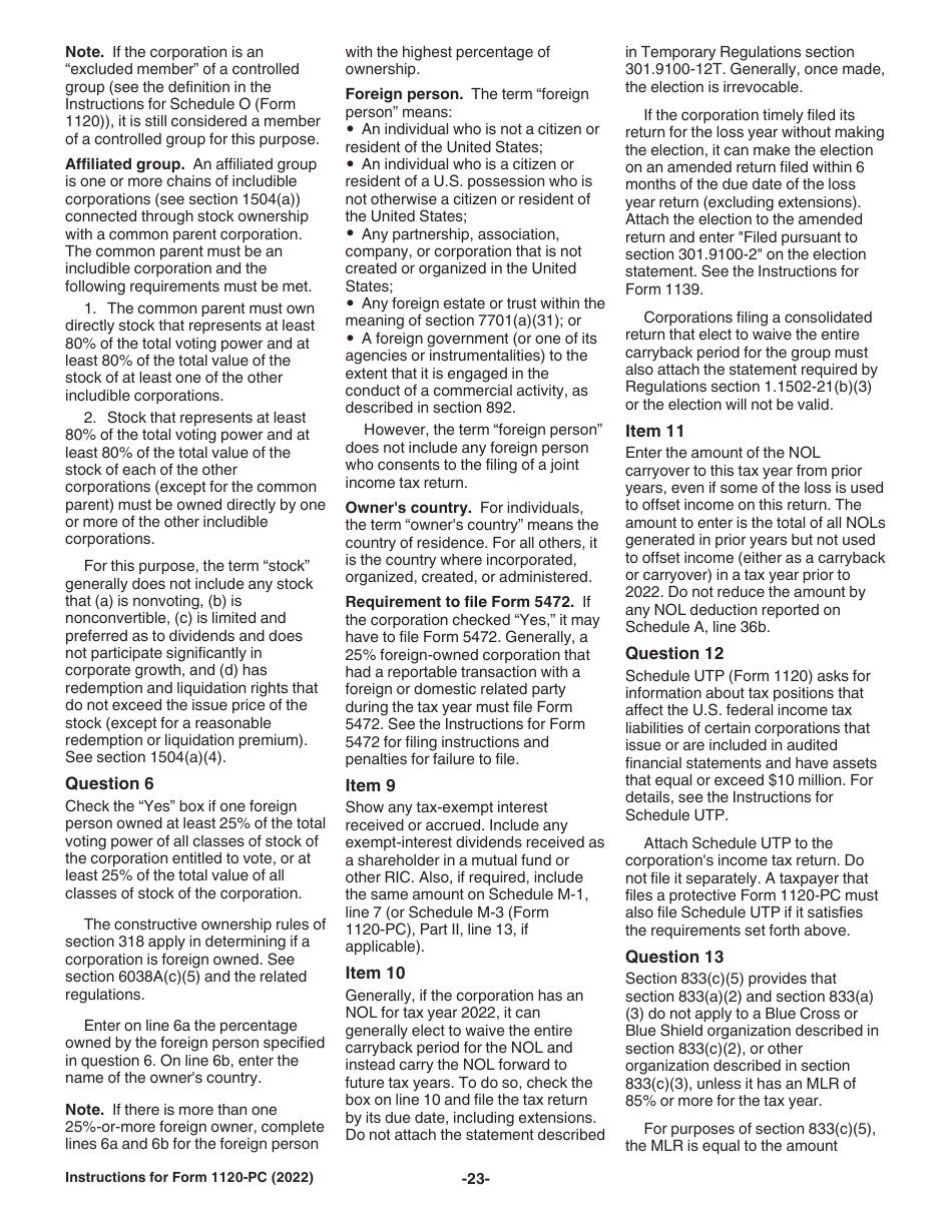 Instructions for IRS Form 1120-PC U.S. Property and Casualty Insurance Company Income Tax Return, Page 23