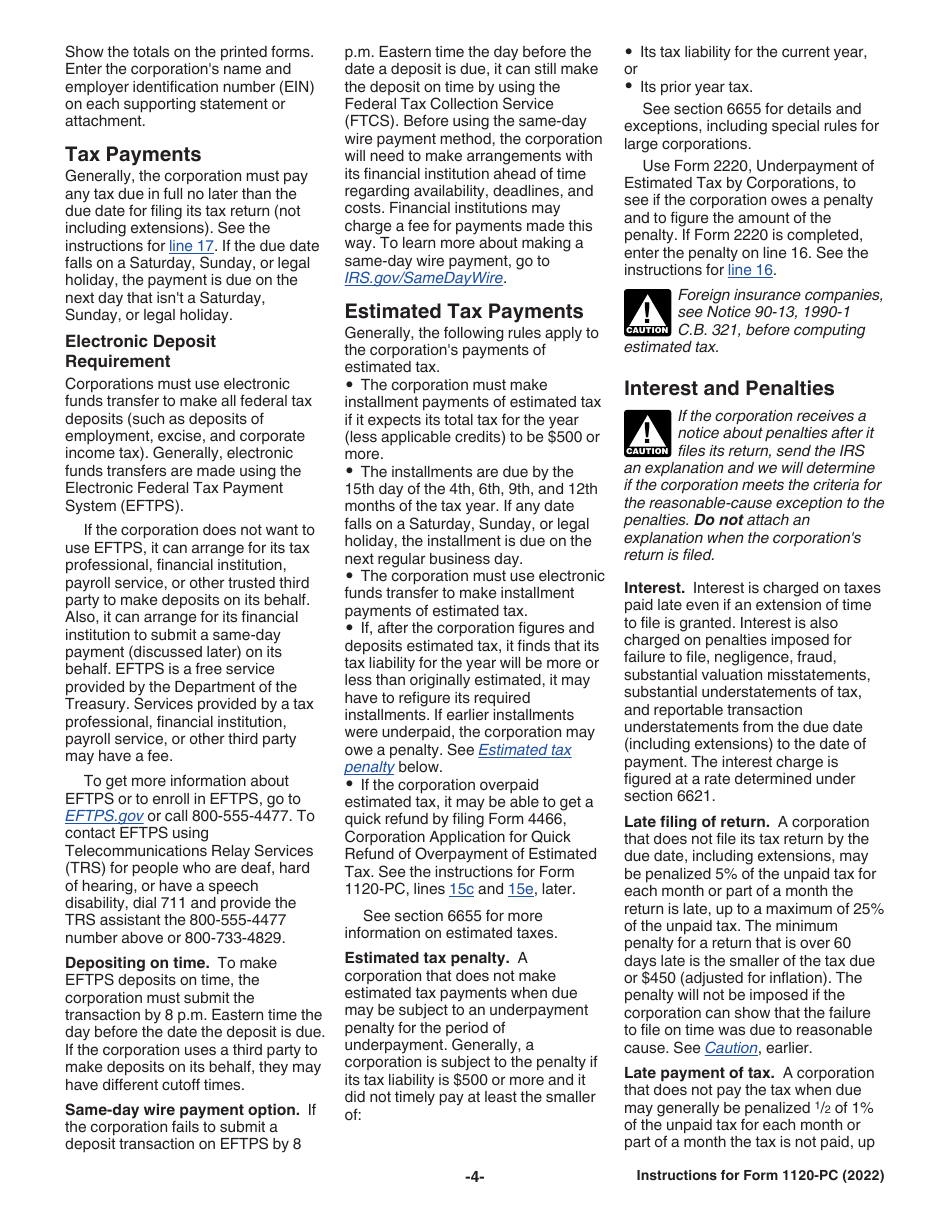 Instructions for IRS Form 1120-PC U.S. Property and Casualty Insurance Company Income Tax Return, Page 4
