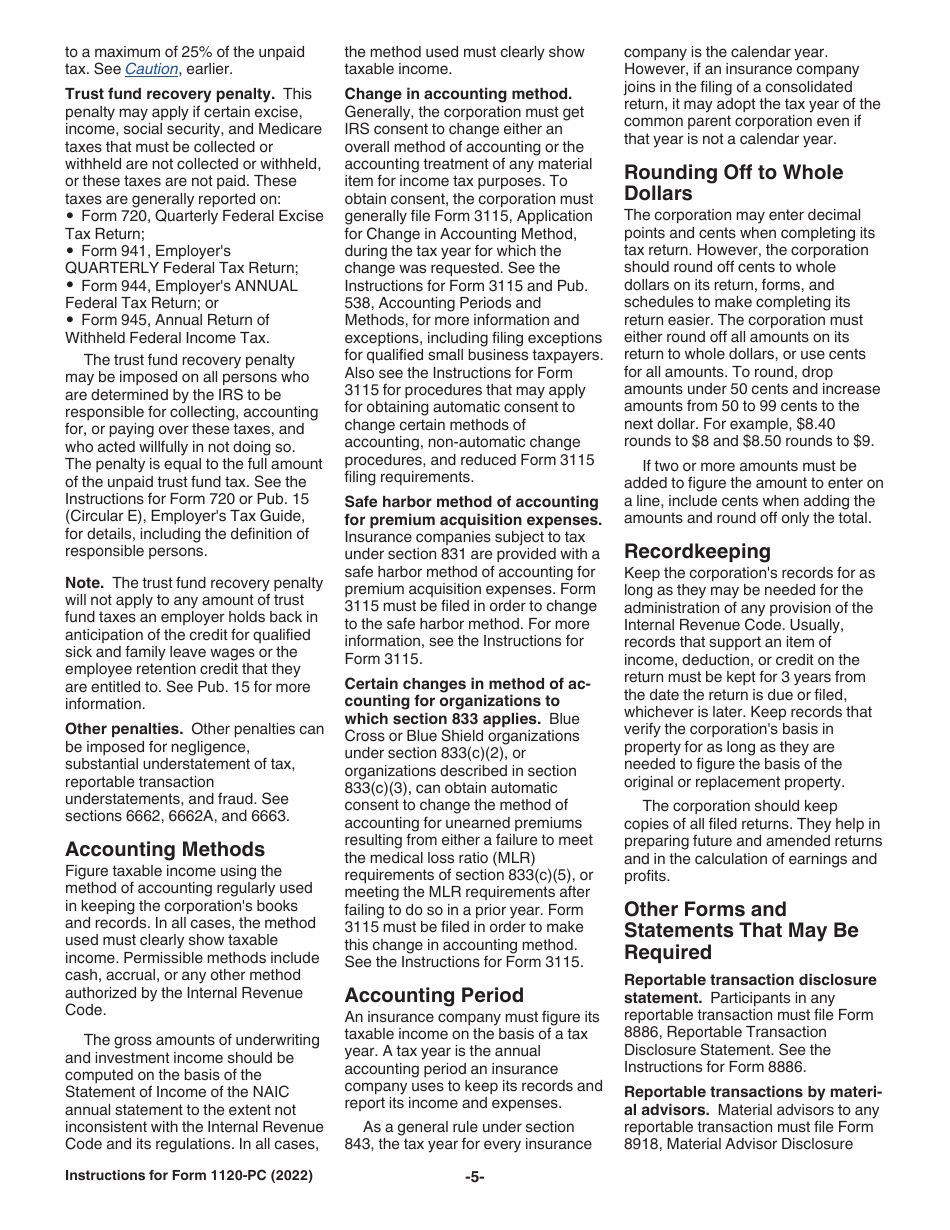 Instructions for IRS Form 1120-PC U.S. Property and Casualty Insurance Company Income Tax Return, Page 5