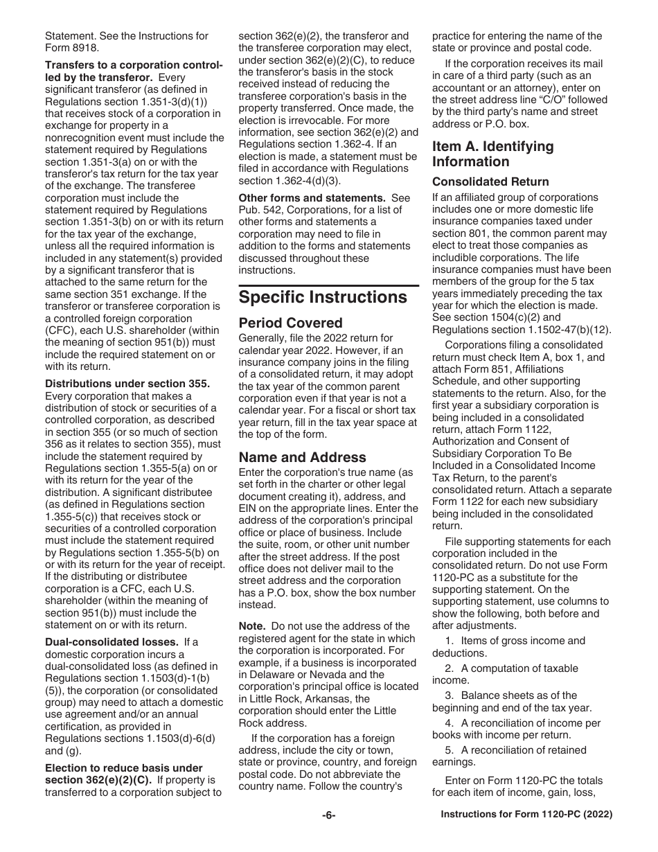 Instructions for IRS Form 1120-PC U.S. Property and Casualty Insurance Company Income Tax Return, Page 6