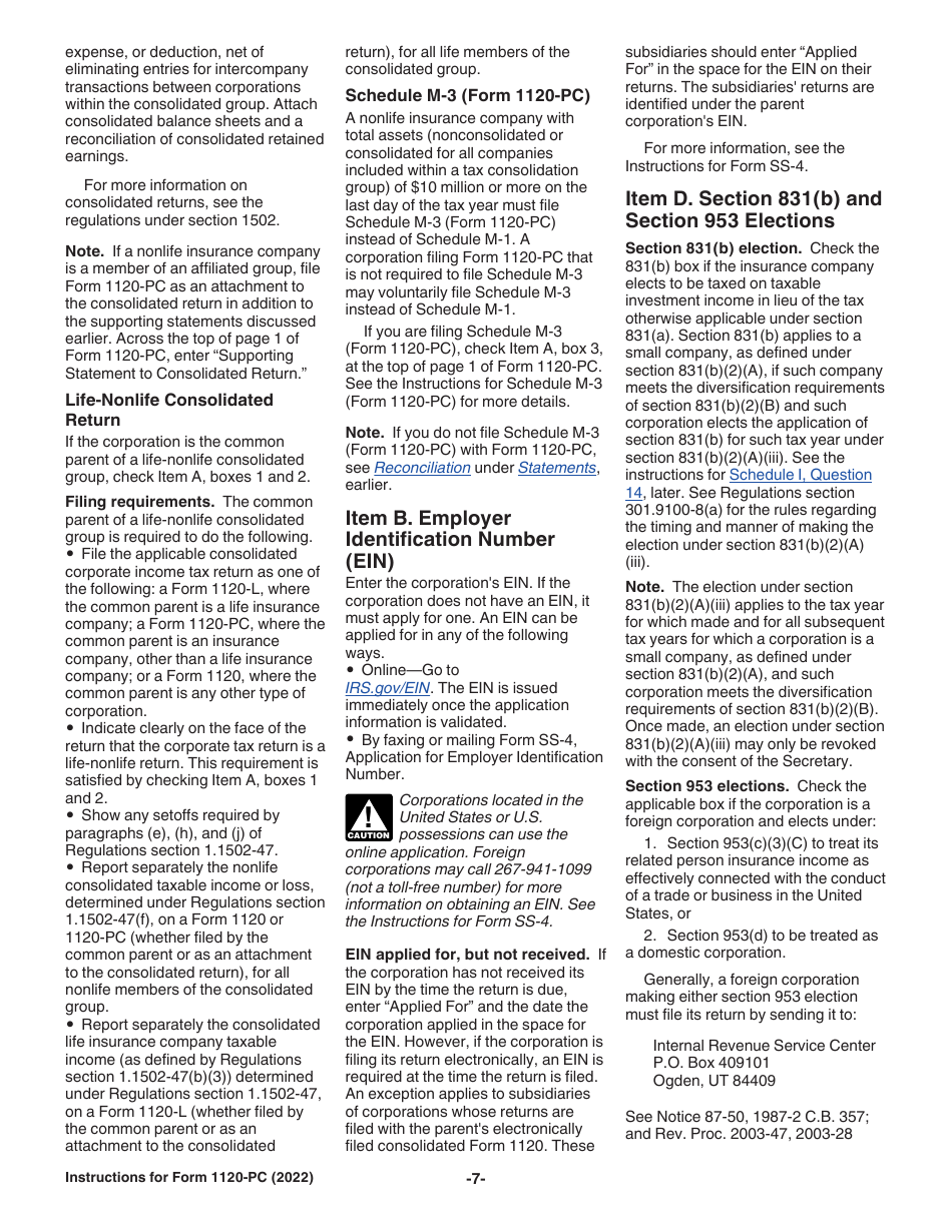 Instructions for IRS Form 1120-PC U.S. Property and Casualty Insurance Company Income Tax Return, Page 7