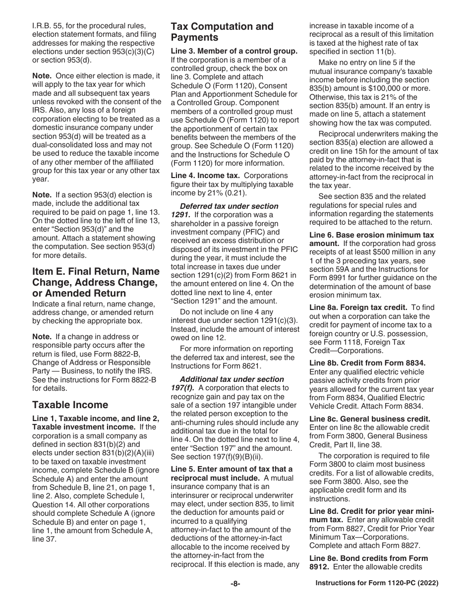 Instructions for IRS Form 1120-PC U.S. Property and Casualty Insurance Company Income Tax Return, Page 8