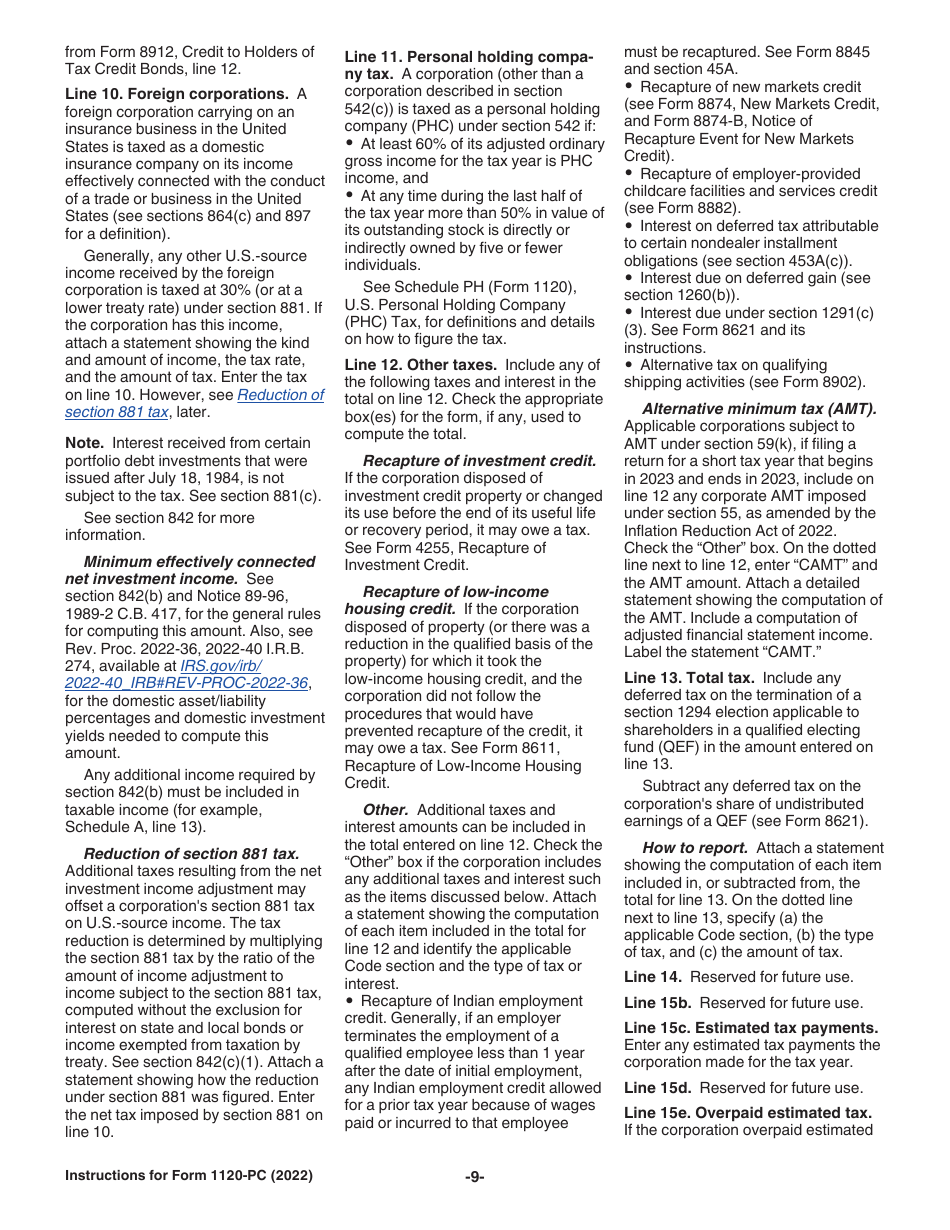 Instructions for IRS Form 1120-PC U.S. Property and Casualty Insurance Company Income Tax Return, Page 9