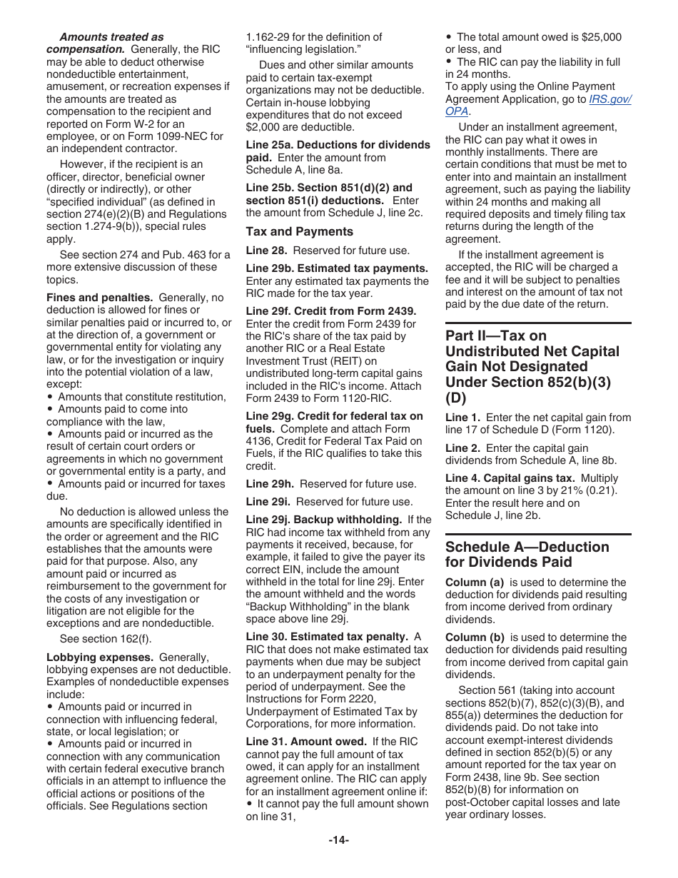Instructions for IRS Form 1120-RIC U.S. Income Tax Return for Regulated Investment Companies, Page 14