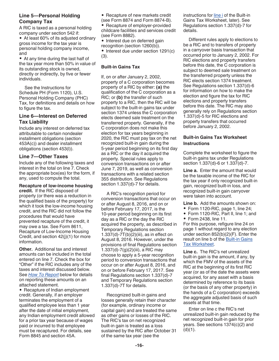 Instructions for IRS Form 1120-RIC U.S. Income Tax Return for Regulated Investment Companies, Page 16