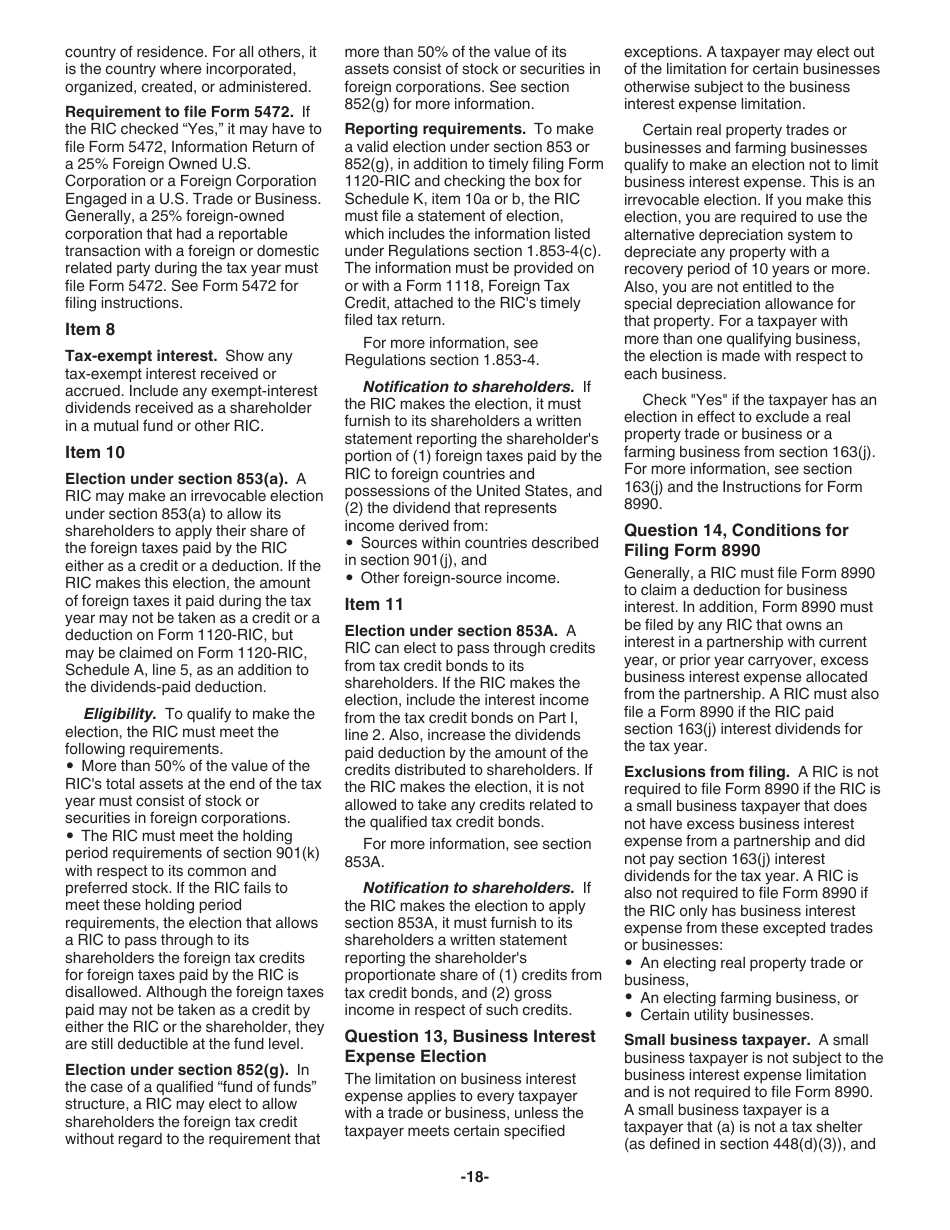 Instructions for IRS Form 1120-RIC U.S. Income Tax Return for Regulated Investment Companies, Page 18