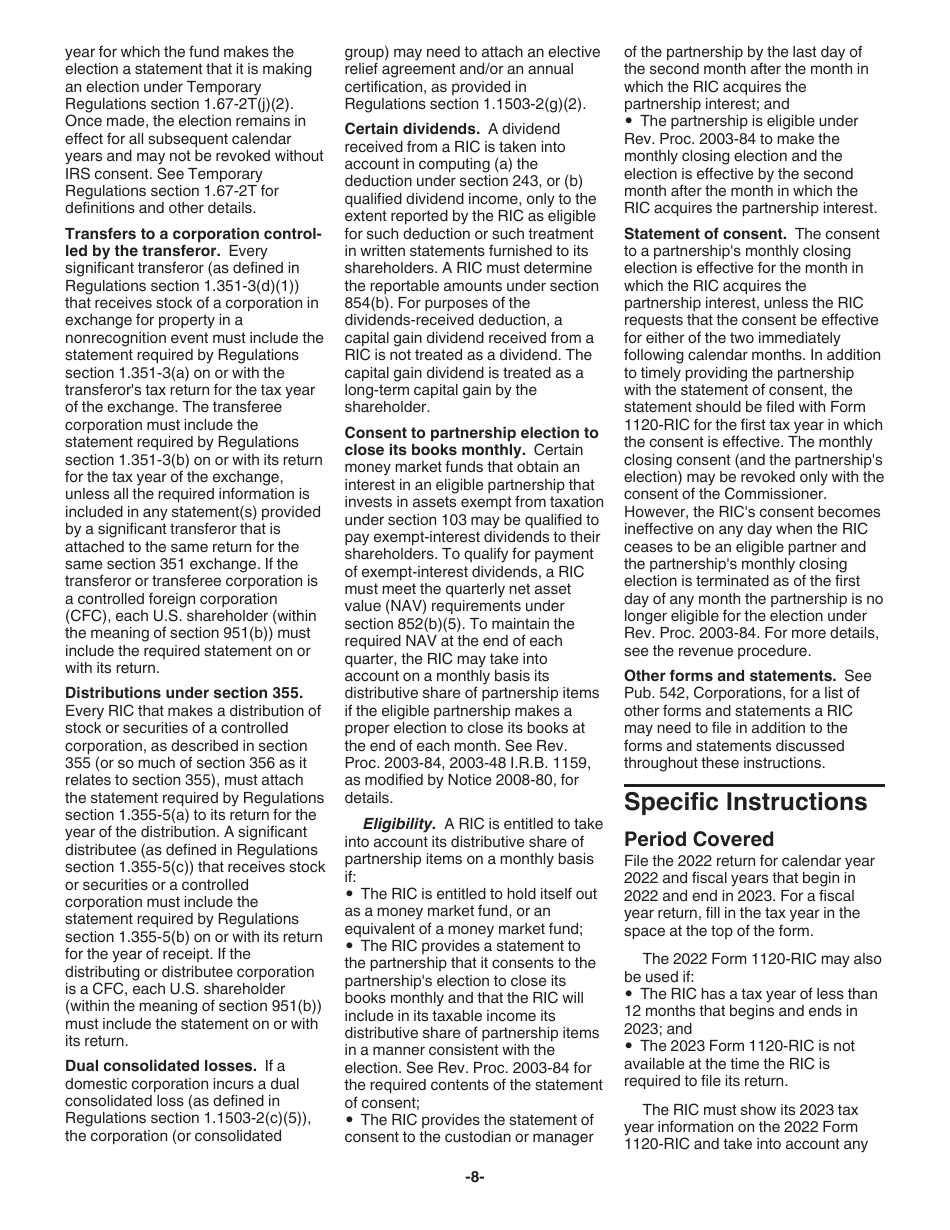 Instructions for IRS Form 1120-RIC U.S. Income Tax Return for Regulated Investment Companies, Page 8
