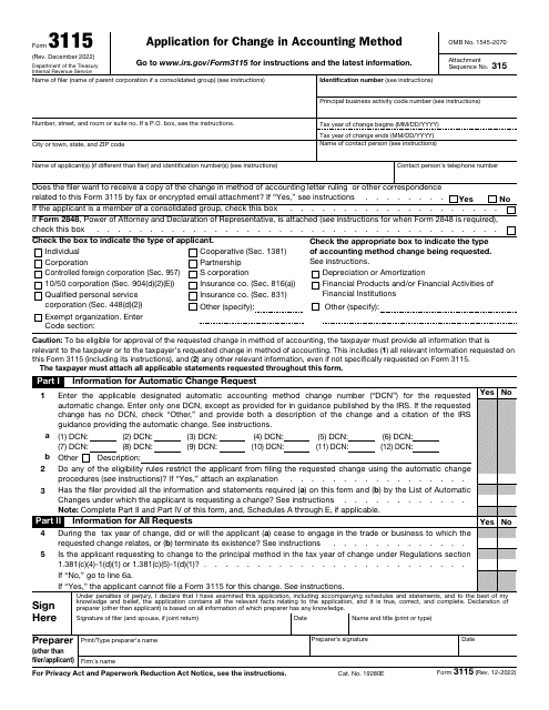IRS Form 3115  Printable Pdf