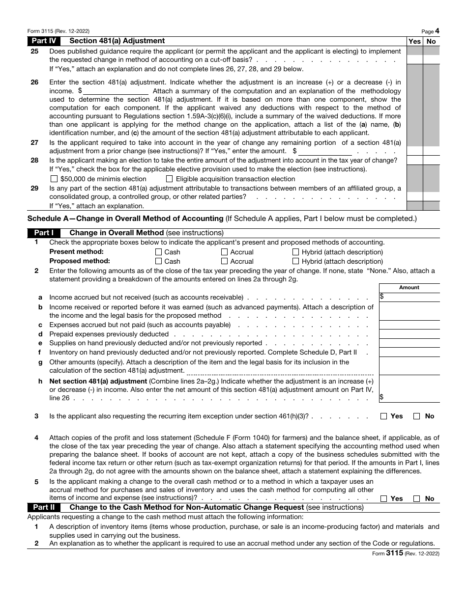 IRS Form 3115 Download Fillable PDF or Fill Online Application for ...