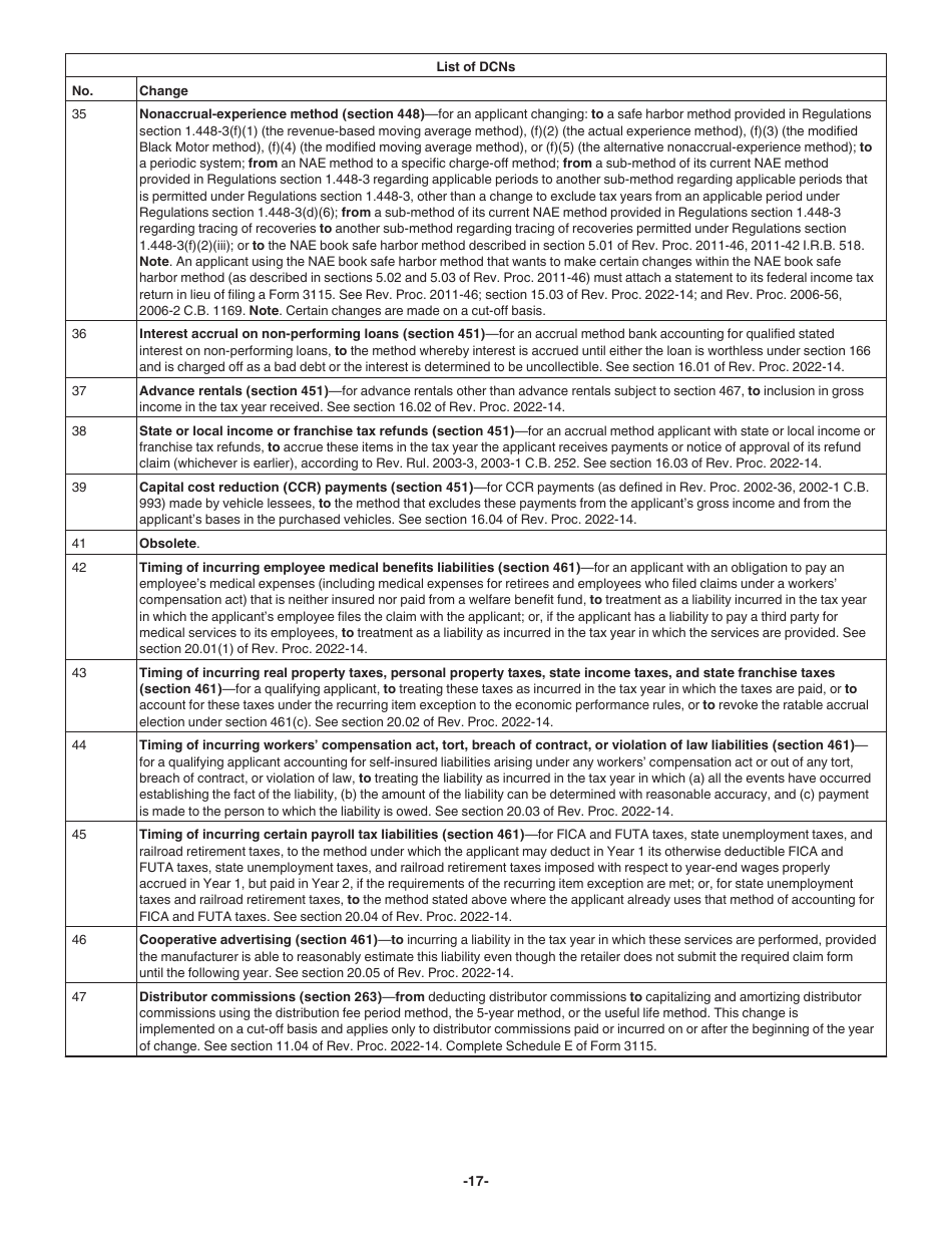 Instructions for IRS Form 3115 Application for Change in Accounting Method, Page 17