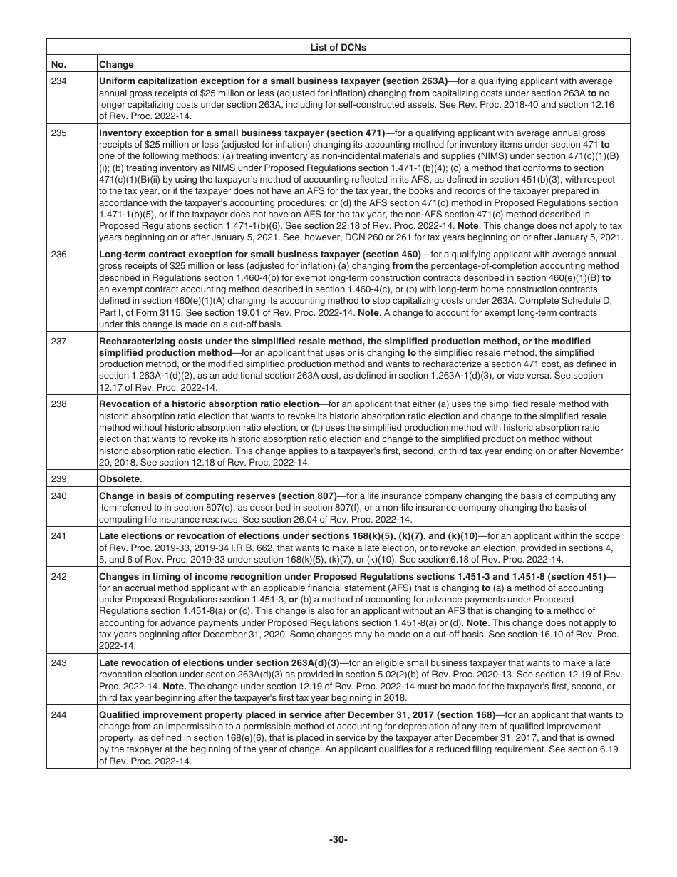 Instructions for IRS Form 3115 Application for Change in Accounting Method, Page 30