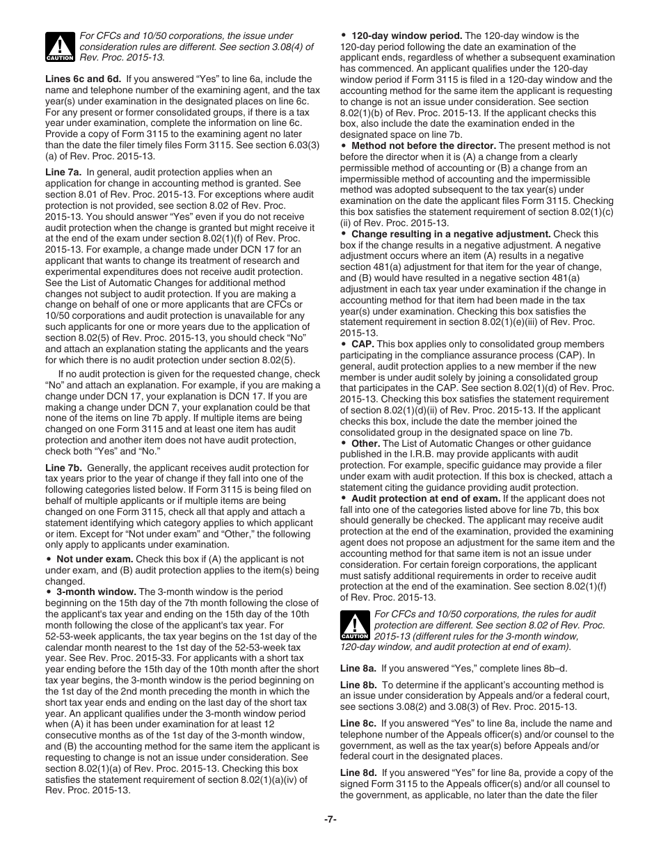 Instructions for IRS Form 3115 Application for Change in Accounting Method, Page 7