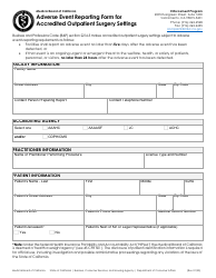 Document preview: Adverse Event Reporting Form for Accredited Outpatient Surgery Settings - California