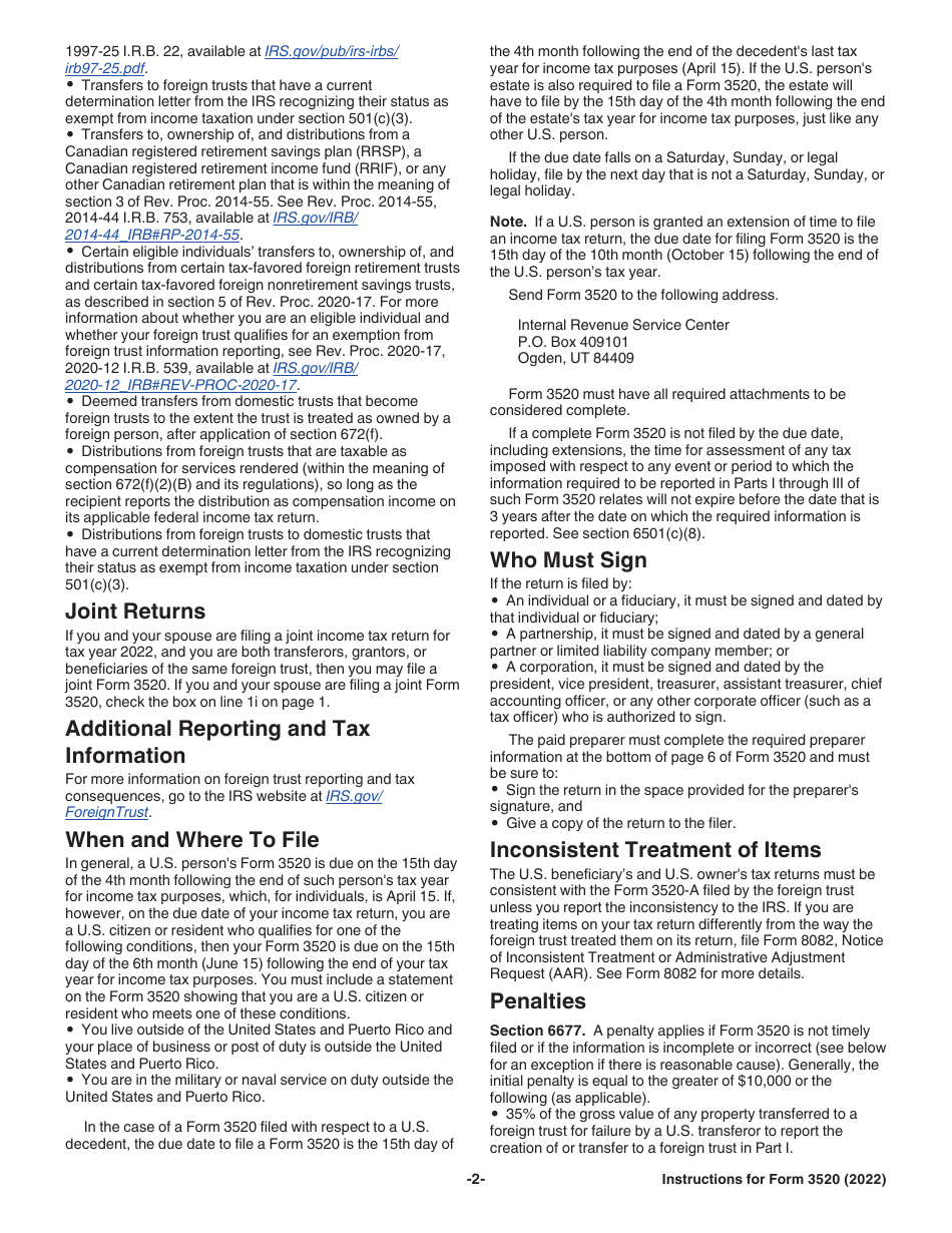 Instructions for IRS Form 3520 Annual Return to Report Transactions With Foreign Trusts and Receipt of Certain Foreign Gifts, Page 2