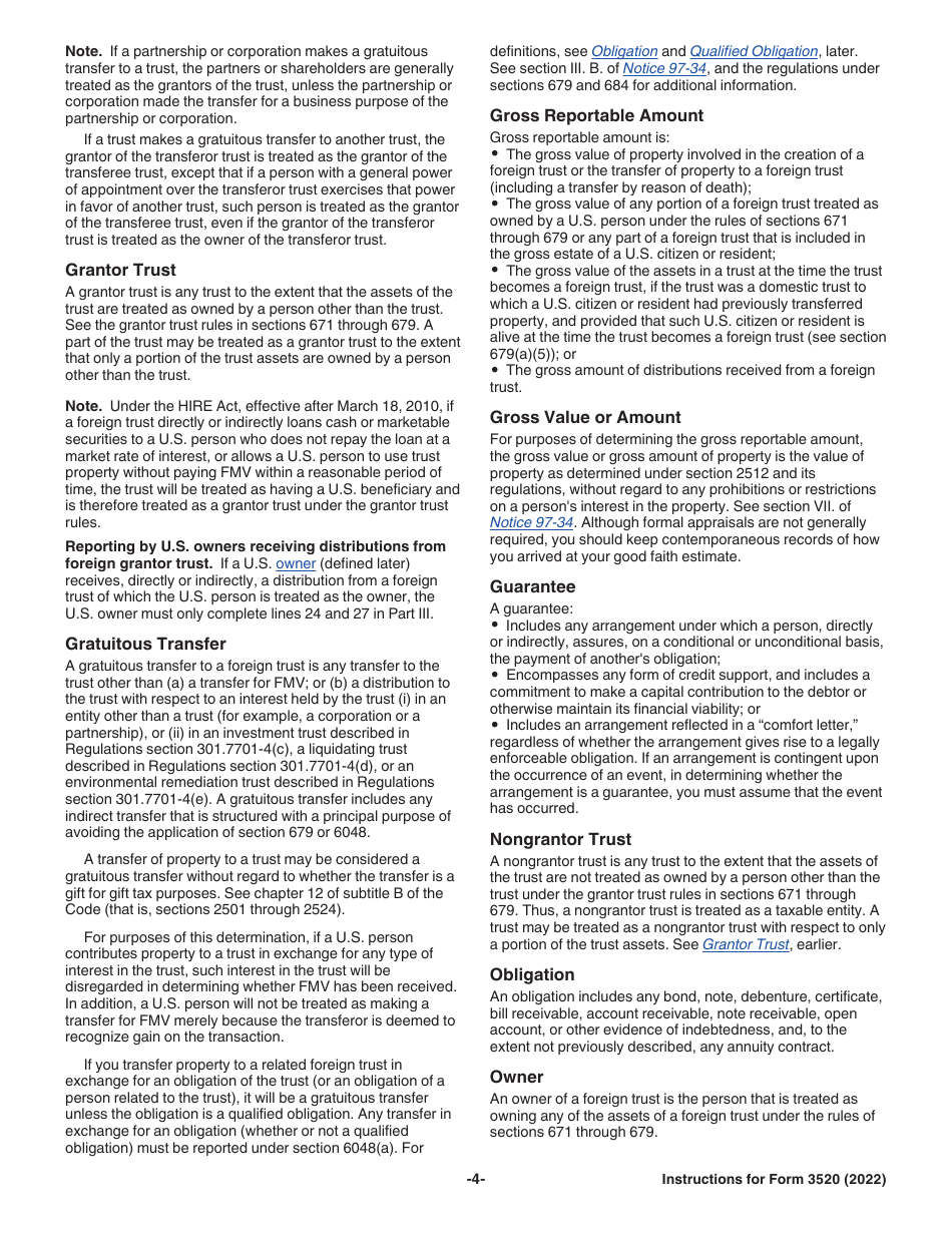 Instructions for IRS Form 3520 Annual Return to Report Transactions With Foreign Trusts and Receipt of Certain Foreign Gifts, Page 4