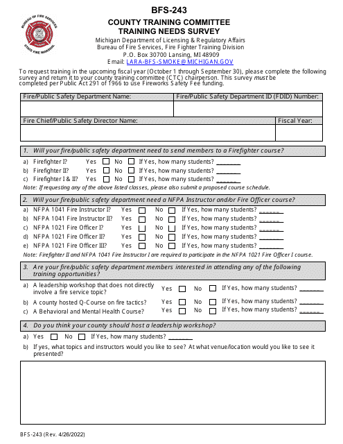 Form BFS-243  Printable Pdf