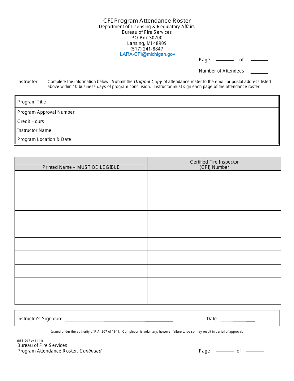 Form BFS-20 - Fill Out, Sign Online and Download Fillable PDF, Michigan ...