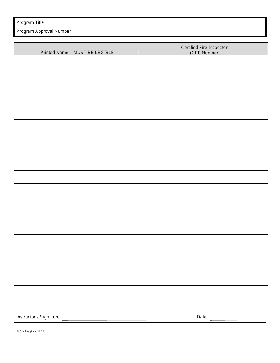 Form BFS-20 Cfi Program Attendance Roster - Michigan, Page 2