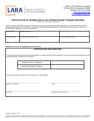 Document preview: Form LARA/BPL-COSCURR Certification of Termination of an Apprenticeship Training Program - Michigan