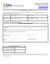Document preview: Form LARA/BPL-COSCURR Certification of Completion of Cosmetology Apprenticeship Training Program - Michigan