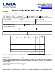 Document preview: Form LARA/BPL- APPRENTICE HOURS Monthly Apprentice Time Reporting Sheet - Michigan