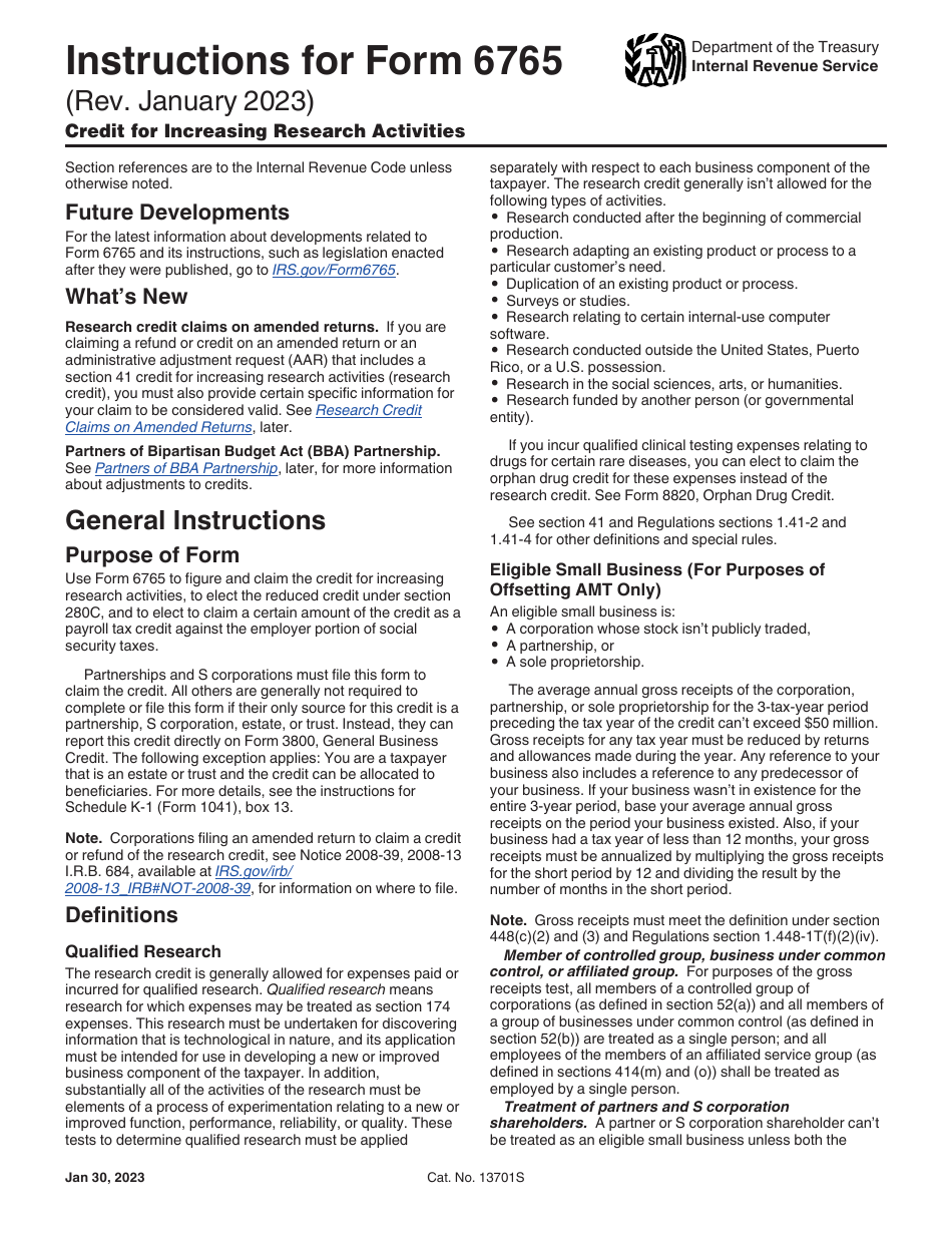 Download Instructions For IRS Form 6765 Credit For Increasing Research ...